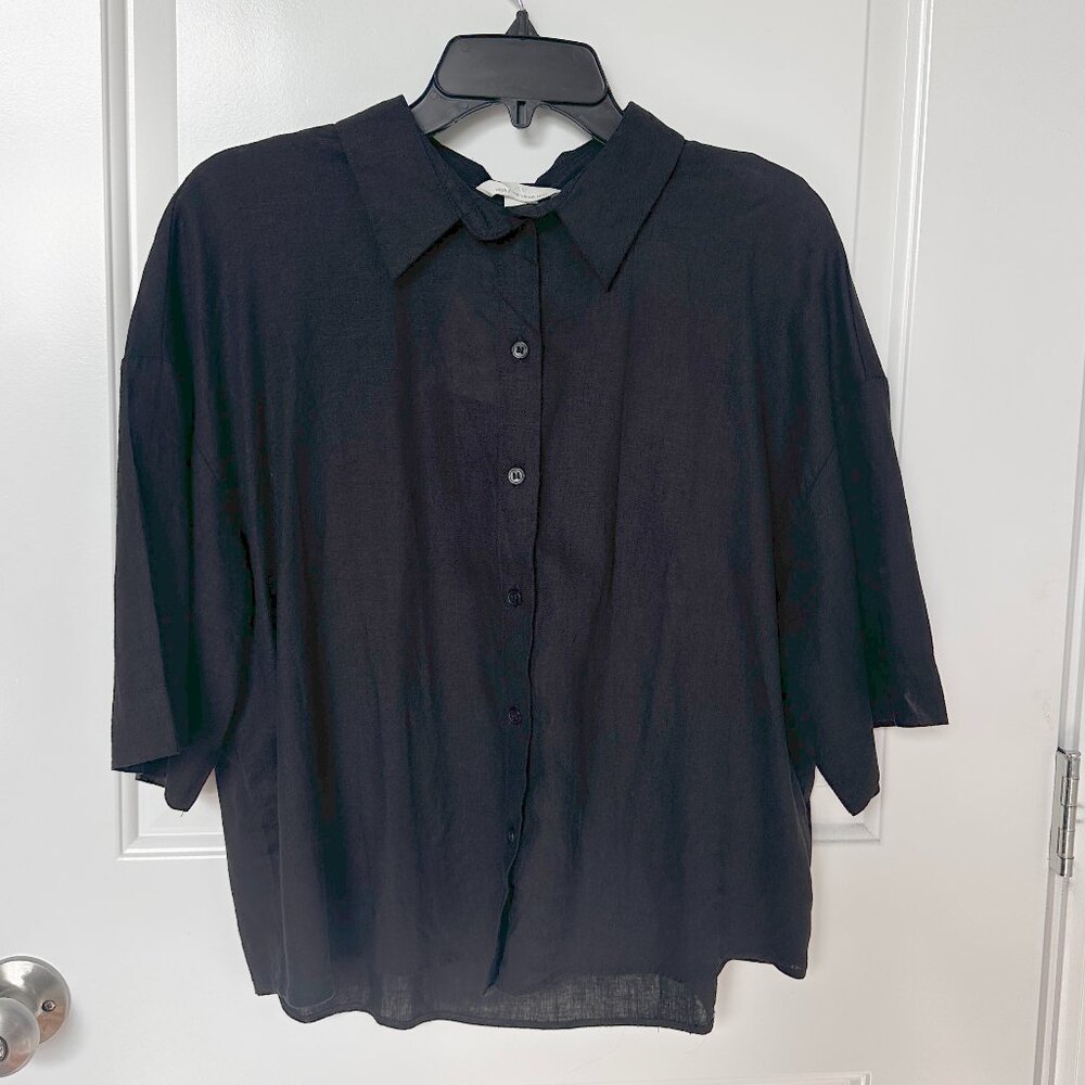 NWT H&M Black Linen Blend Women’s Three-Quarter Sleeve Blouse Med